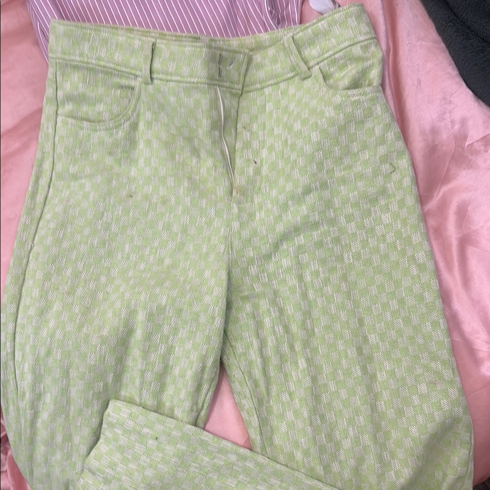 Zara lime Green Checkered Pants